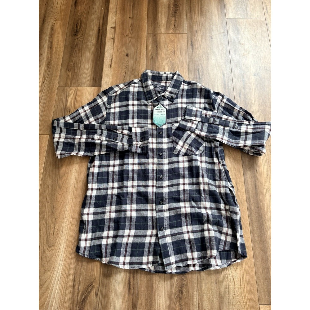 Jackson Hole Flannel Shirt Blue Plaid 100% Cotton Men's Large‎ NWT